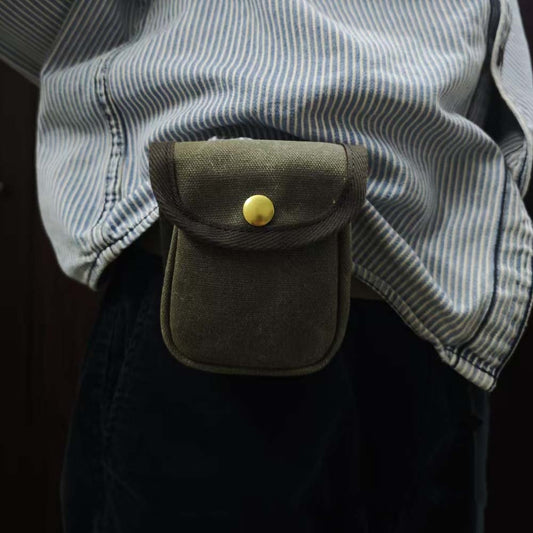 Retro Oil-Waxed Canvas Waist Bag For Men Mini Coin Purse