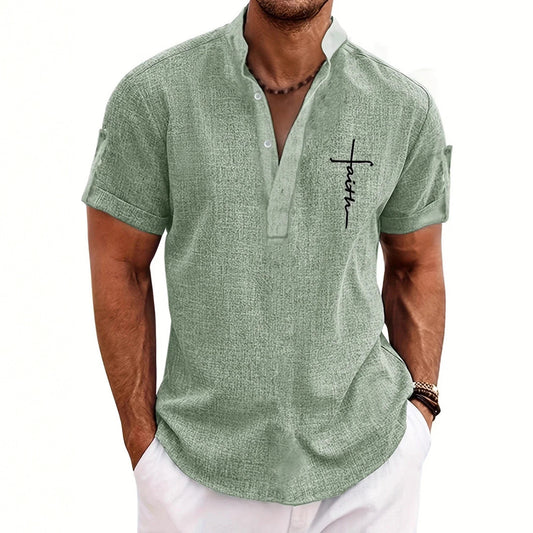 Men's casual suit 3D printed zipper short sleeved polo shirt